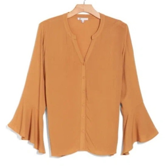NWOT DR2 by Daniel Rainn Bell Sleeve Button Up Blouse in Apple Cinnamon SZ S - Picture 1 of 3